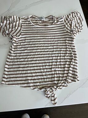 Green Envelope White & Brown Striped Tee